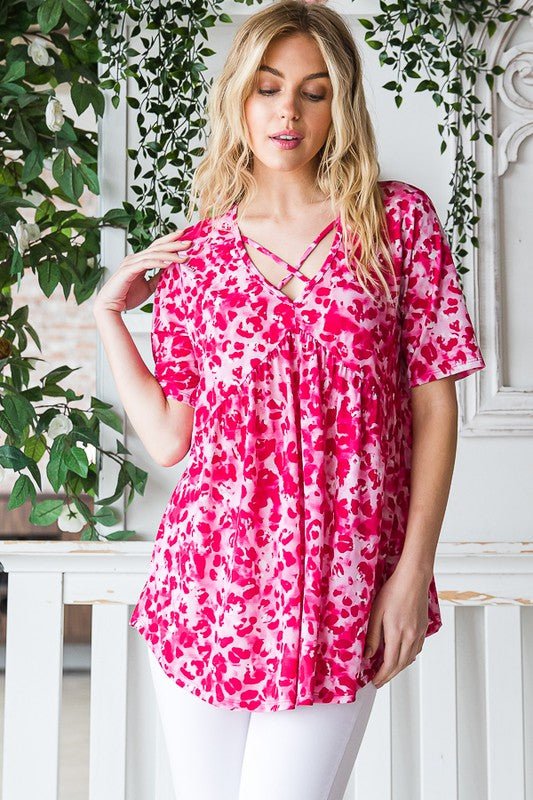 Heimish - Hot Pink Animal Print Babydoll Top