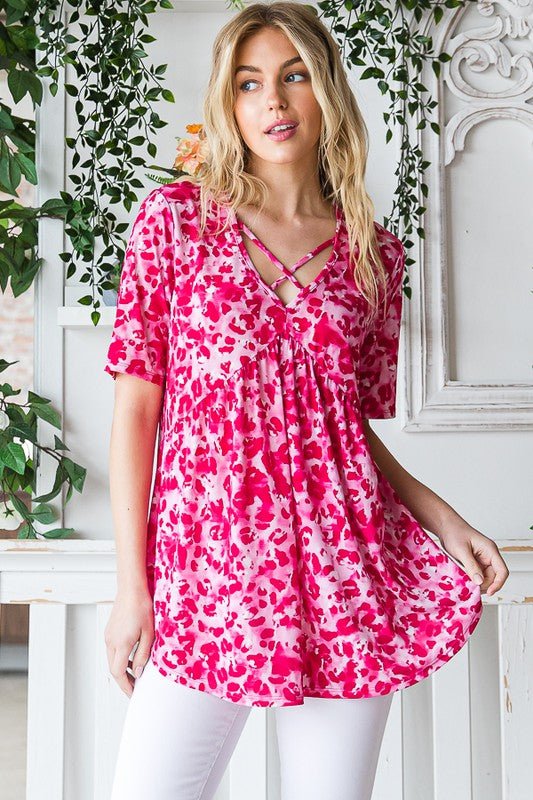 Heimish - Hot Pink Animal Print Babydoll Top