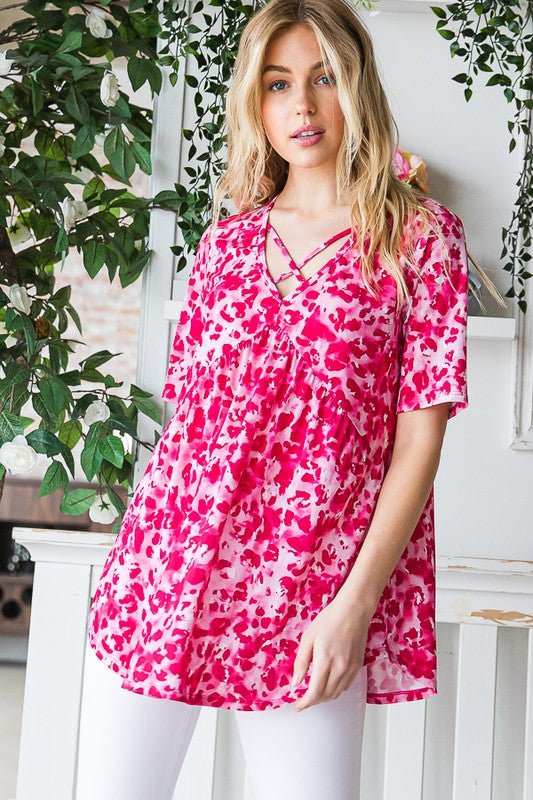 Heimish - Hot Pink Animal Print Babydoll Top