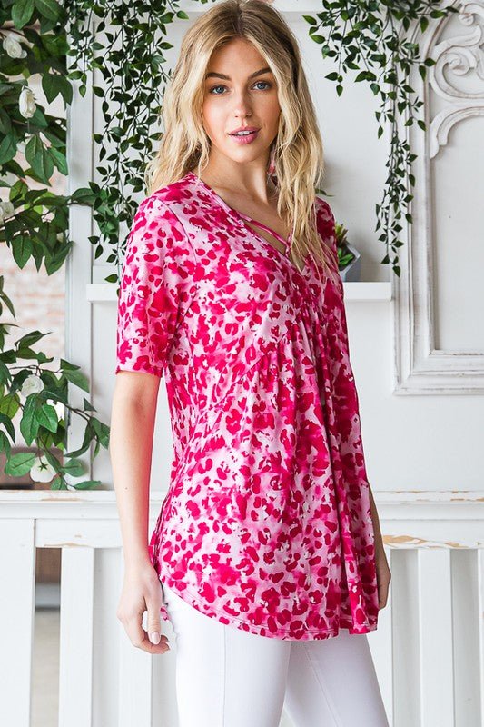 Heimish - Hot Pink Animal Print Babydoll Top