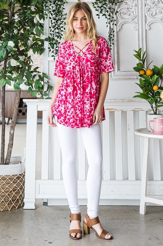 Heimish - Hot Pink Animal Print Babydoll Top