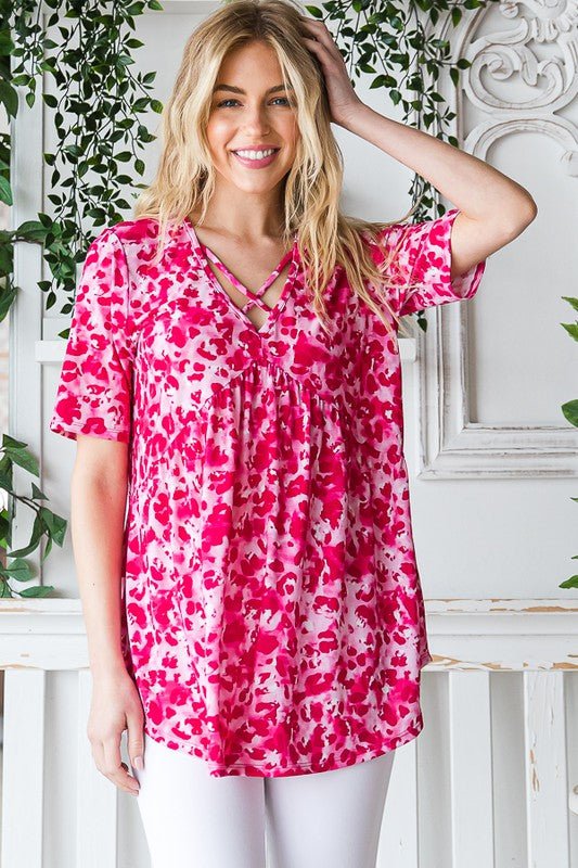 Heimish - Hot Pink Animal Print Babydoll Top