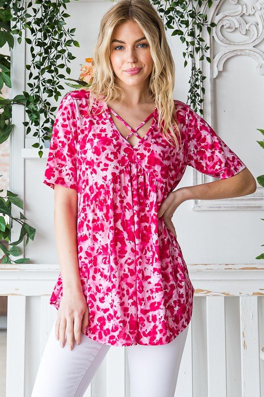 Heimish - Hot Pink Animal Print Babydoll Top