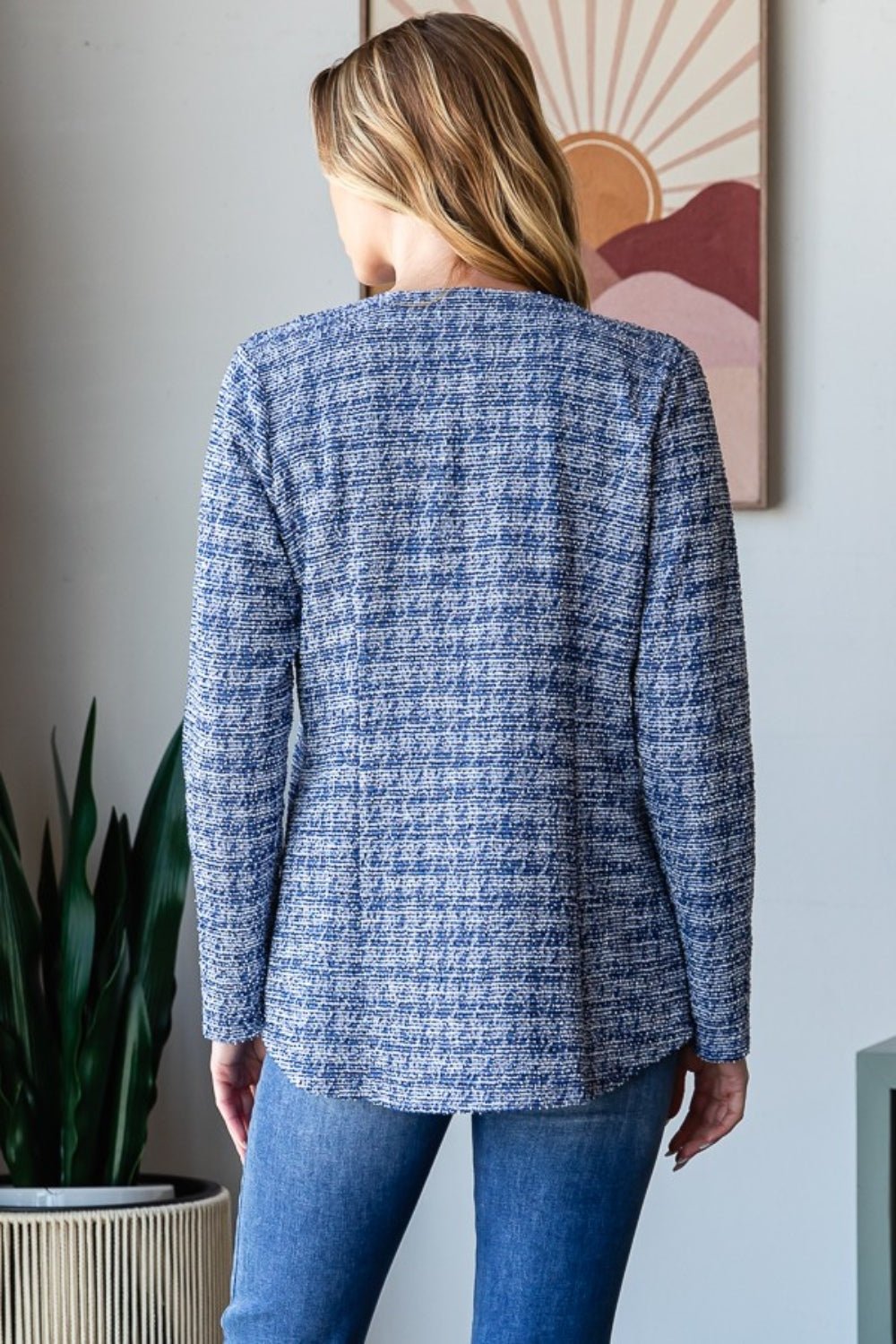 Heimish - Houndstooth Tweed Open Front Blazer in Royal