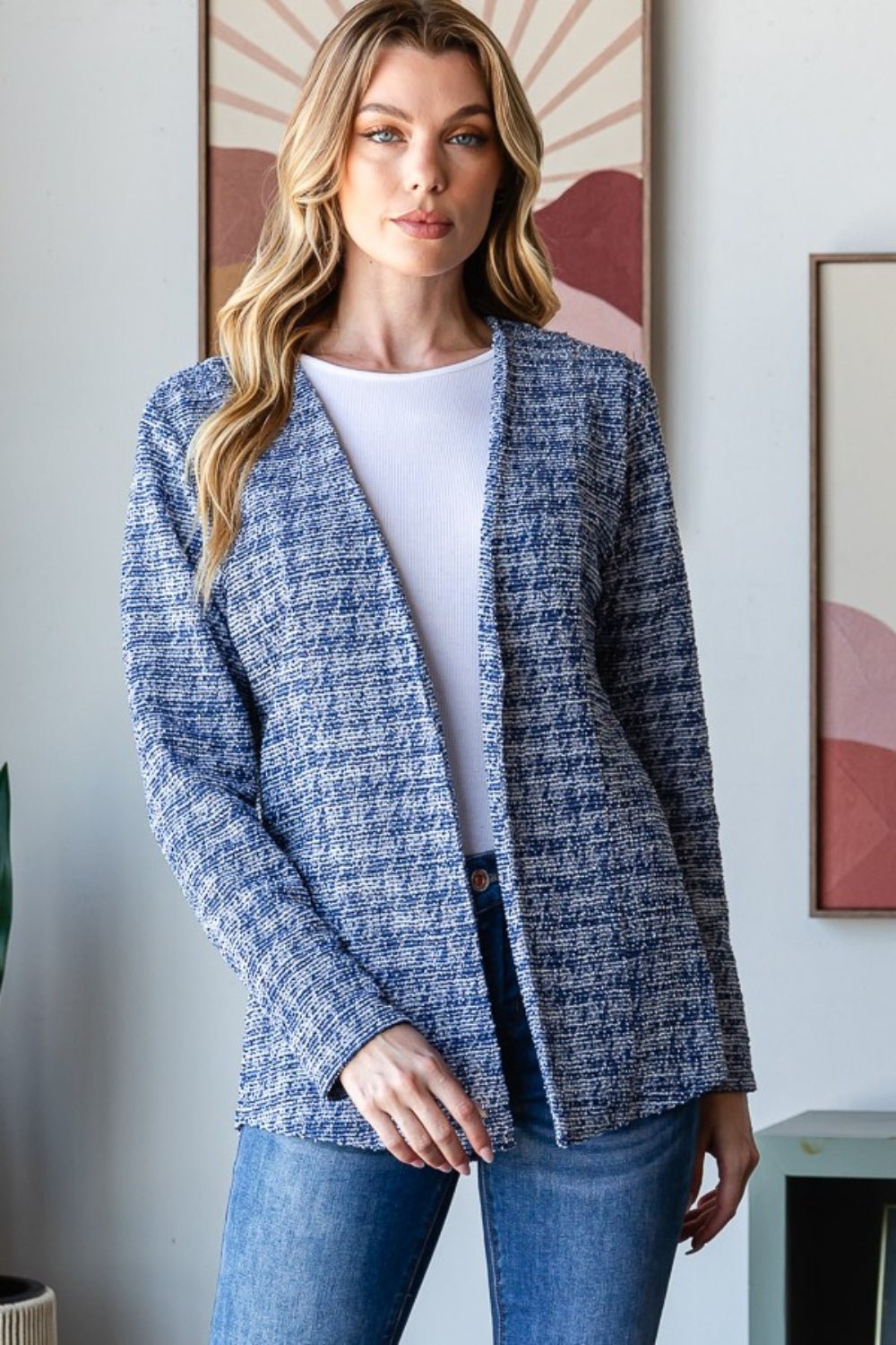 Heimish - Houndstooth Tweed Open Front Blazer in Royal