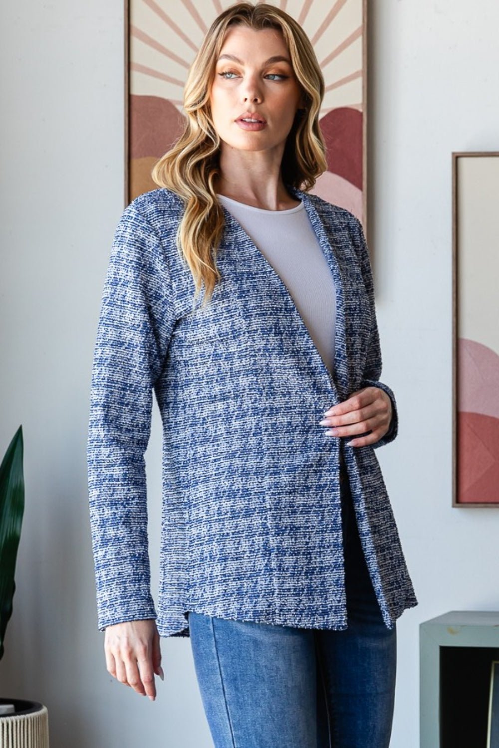 Heimish - Houndstooth Tweed Open Front Blazer in Royal