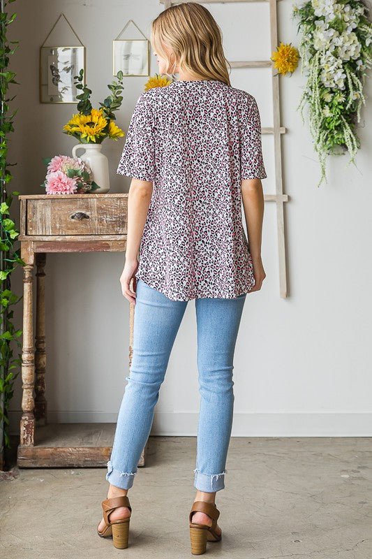 Heimish - Ivory & Neon Pink Animal Print Babydoll Top