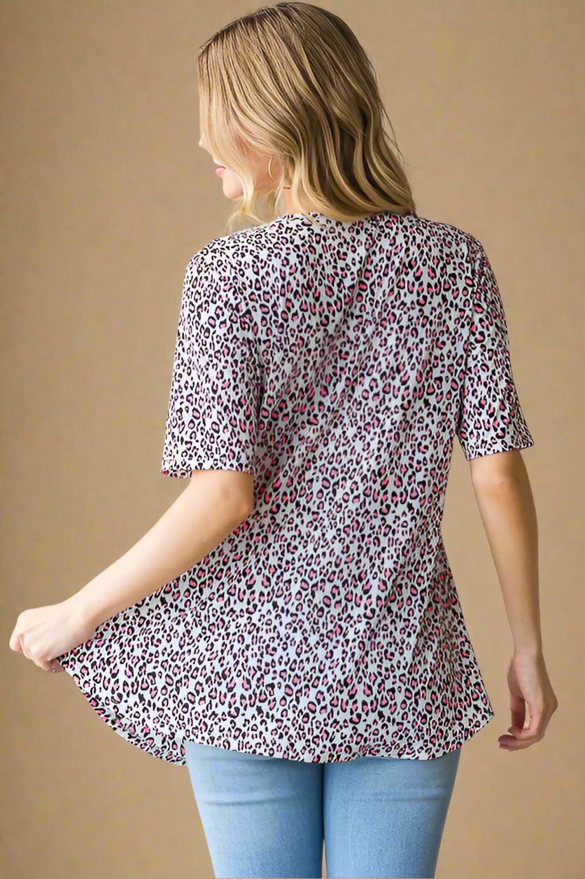Heimish - Ivory & Neon Pink Animal Print Babydoll Top