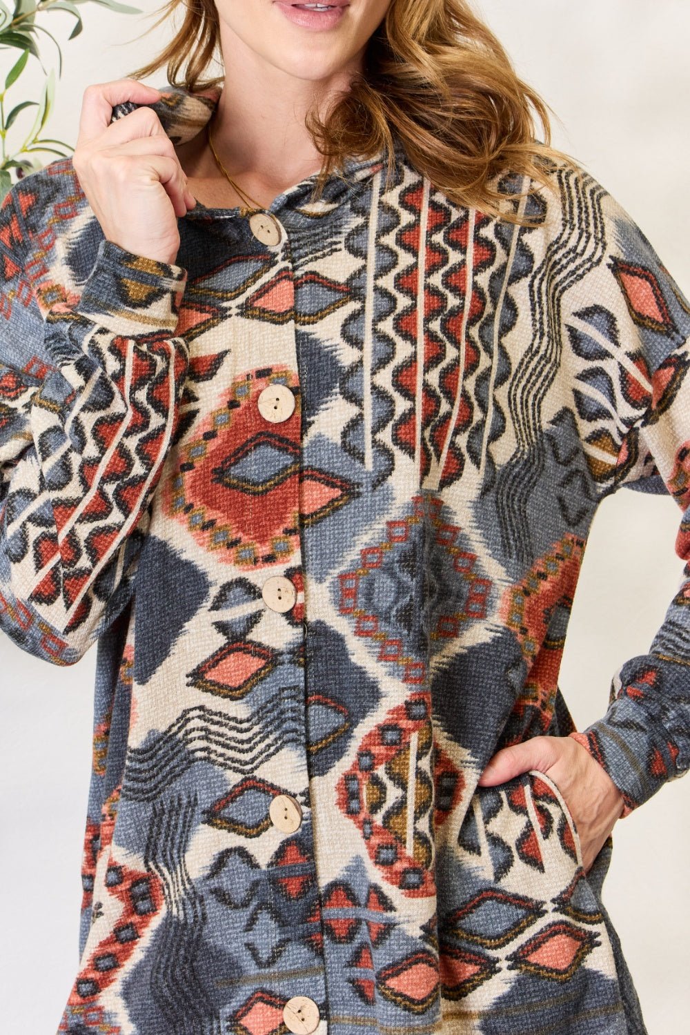 Heimish - Multicolor Geometric Print Button Up Hooded Jacket