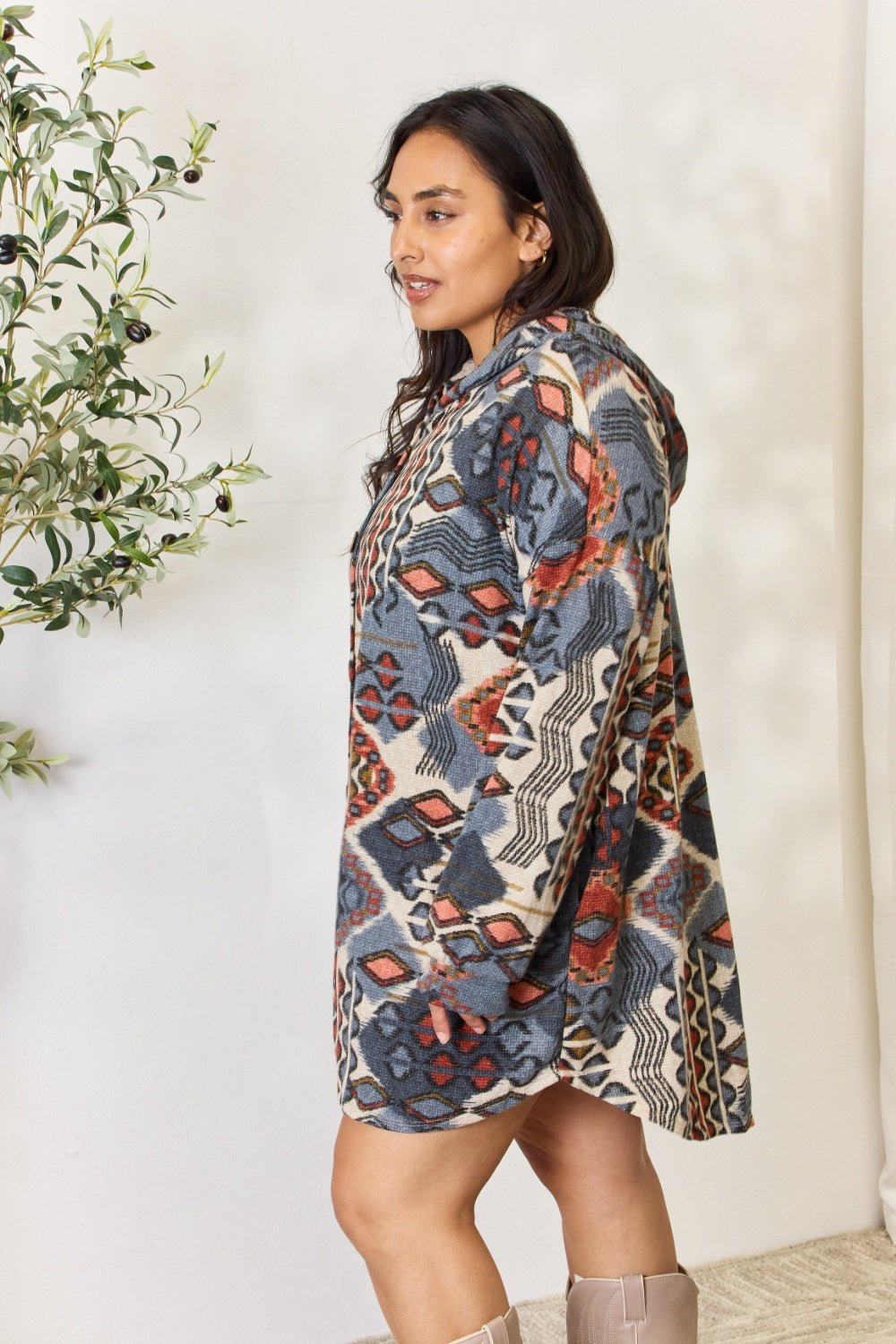 Heimish - Multicolor Geometric Print Button Up Hooded Jacket