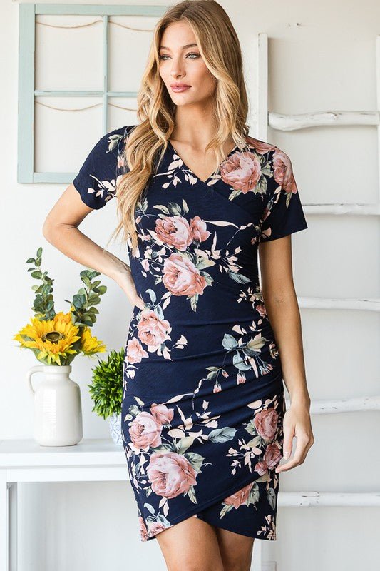 Heimish - Navy Floral Ruched Mini Dress
