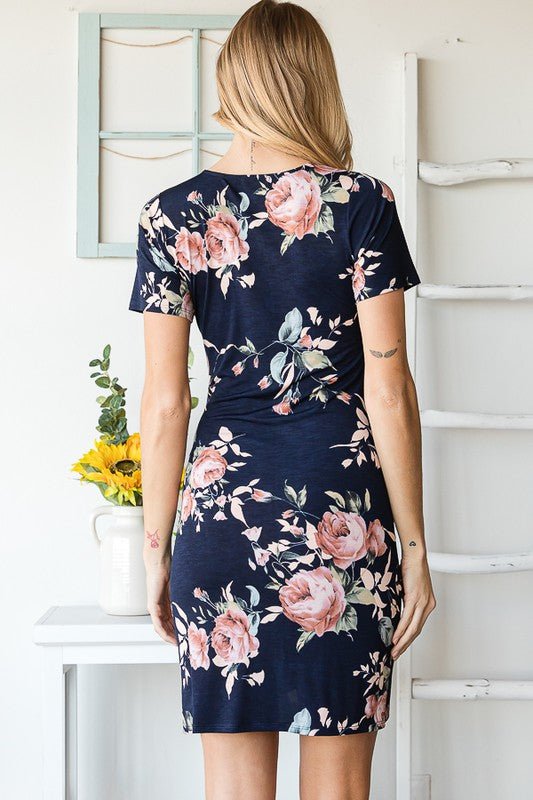 Heimish - Navy Floral Ruched Mini Dress