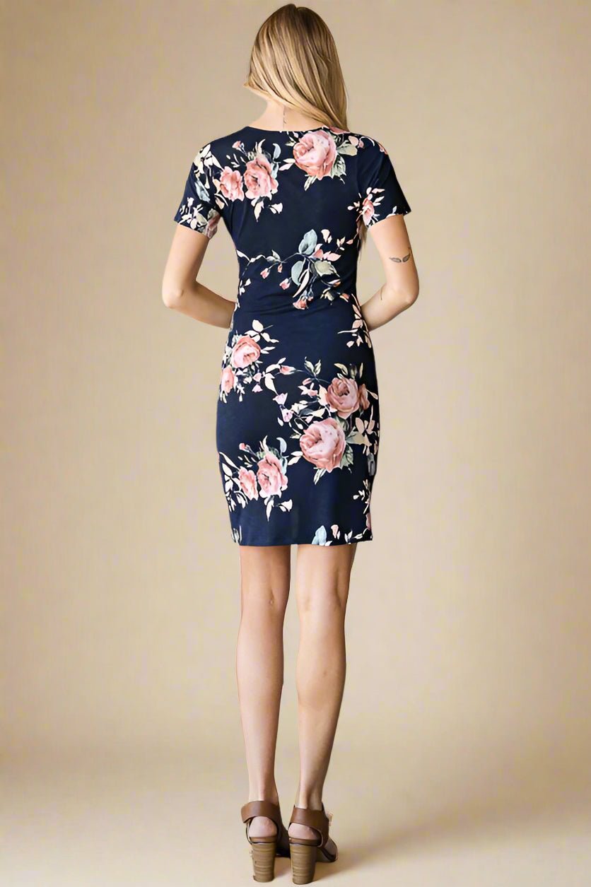 Heimish - Navy Floral Ruched Mini Dress