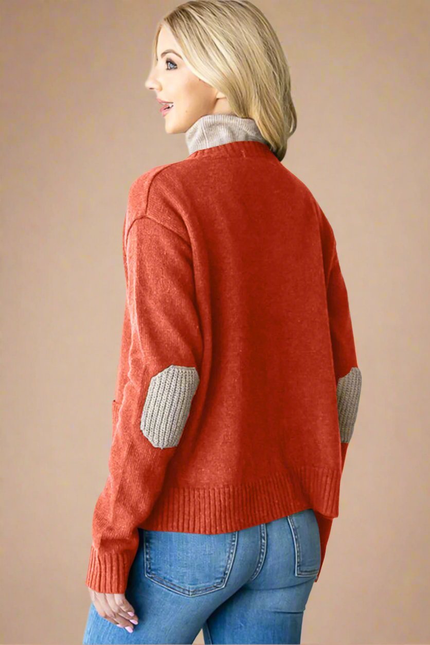 Heimish - Orange - Red Elbow Patch Button Down Cardigan