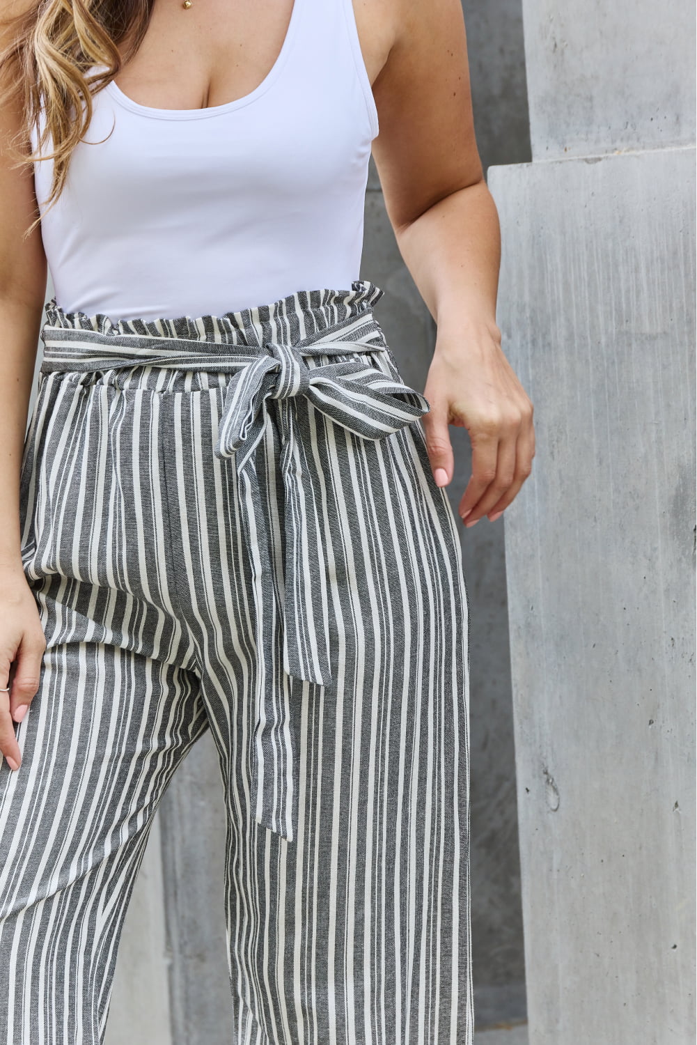 Heimish - Paperbag Waist Striped Linen Culotte Pants