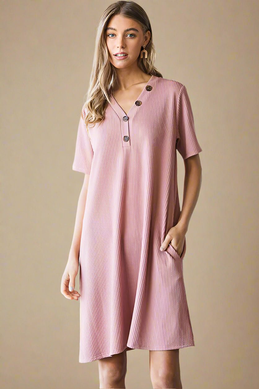 Heimish - Rib Knit Mini Dress in Rose