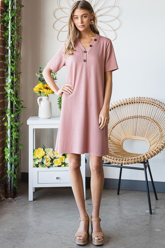 Heimish - Rib Knit Mini Dress in Rose