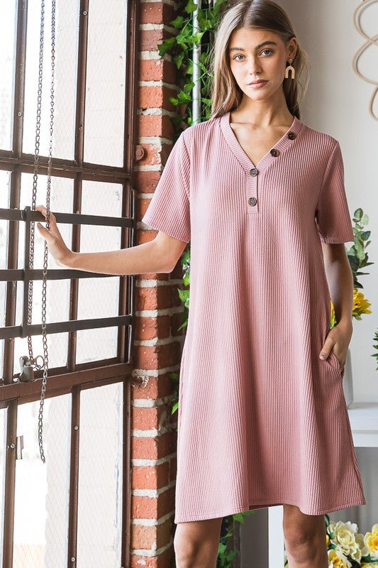 Heimish - Rib Knit Mini Dress in Rose