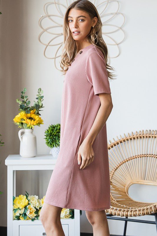 Heimish - Rib Knit Mini Dress in Rose
