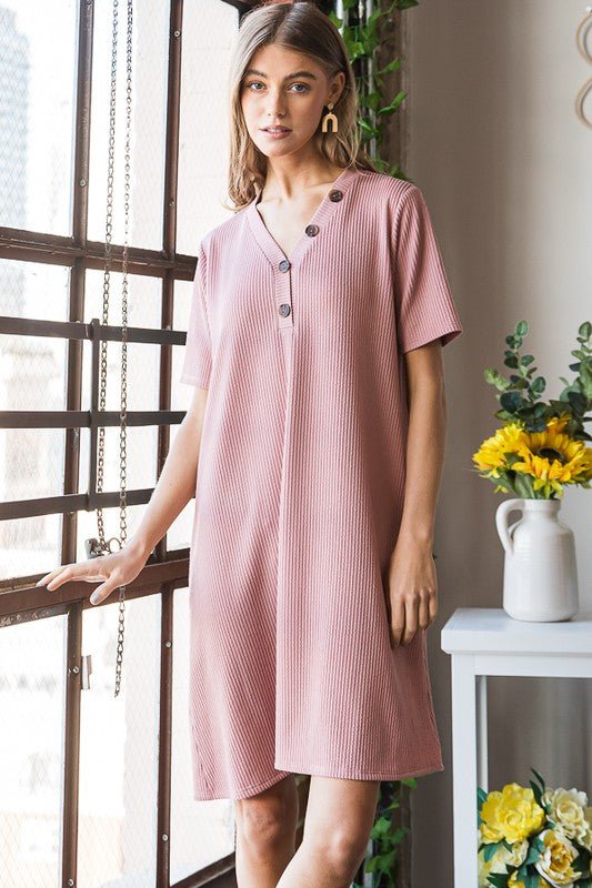 Heimish - Rib Knit Mini Dress in Rose