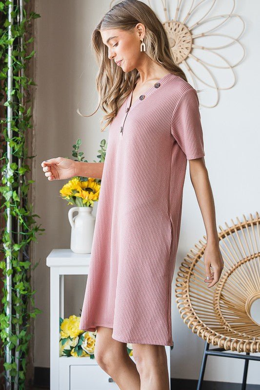 Heimish - Rib Knit Mini Dress in Rose