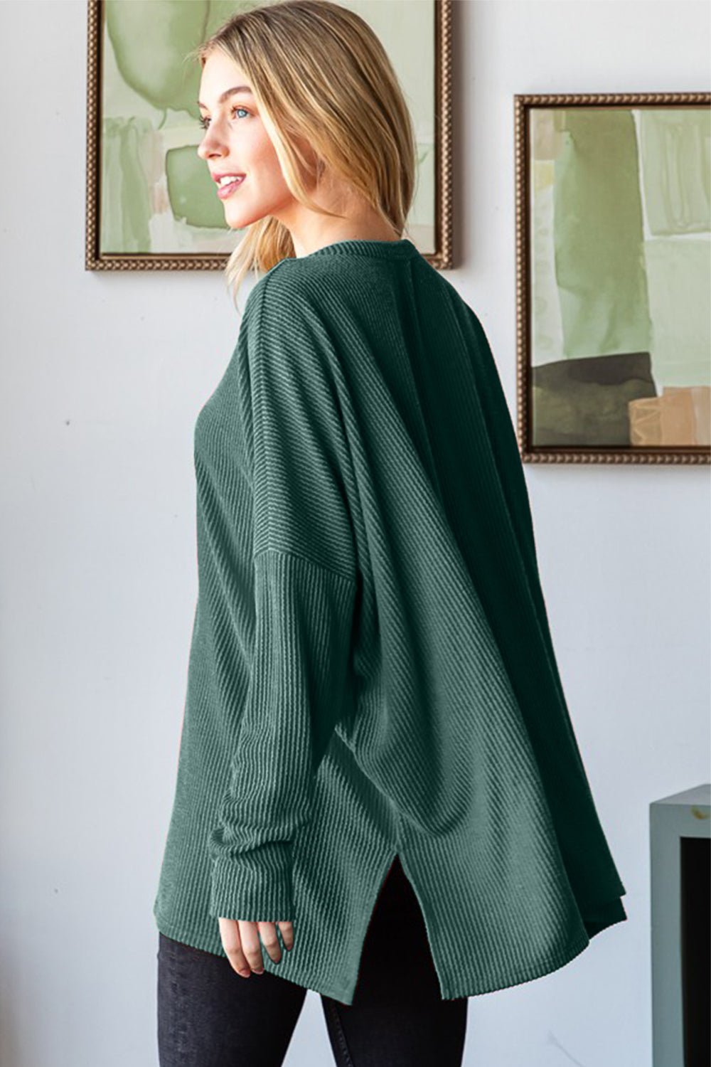 Heimish - Sequin Nutcracker Long Sleeve Rib Knit Top in Hunter Green