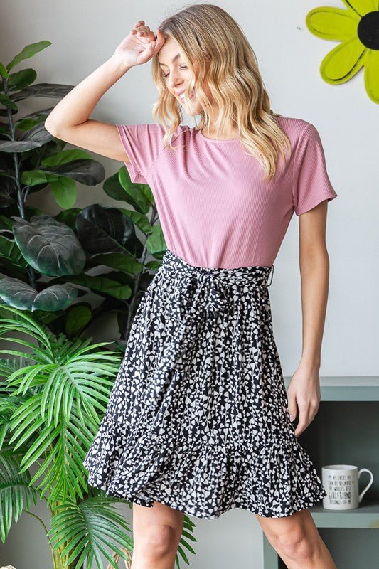 Heimish - Short Sleeve Animal Print Mini Dress in Mauve