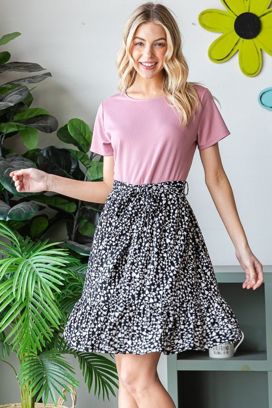 Heimish - Short Sleeve Animal Print Mini Dress in Mauve