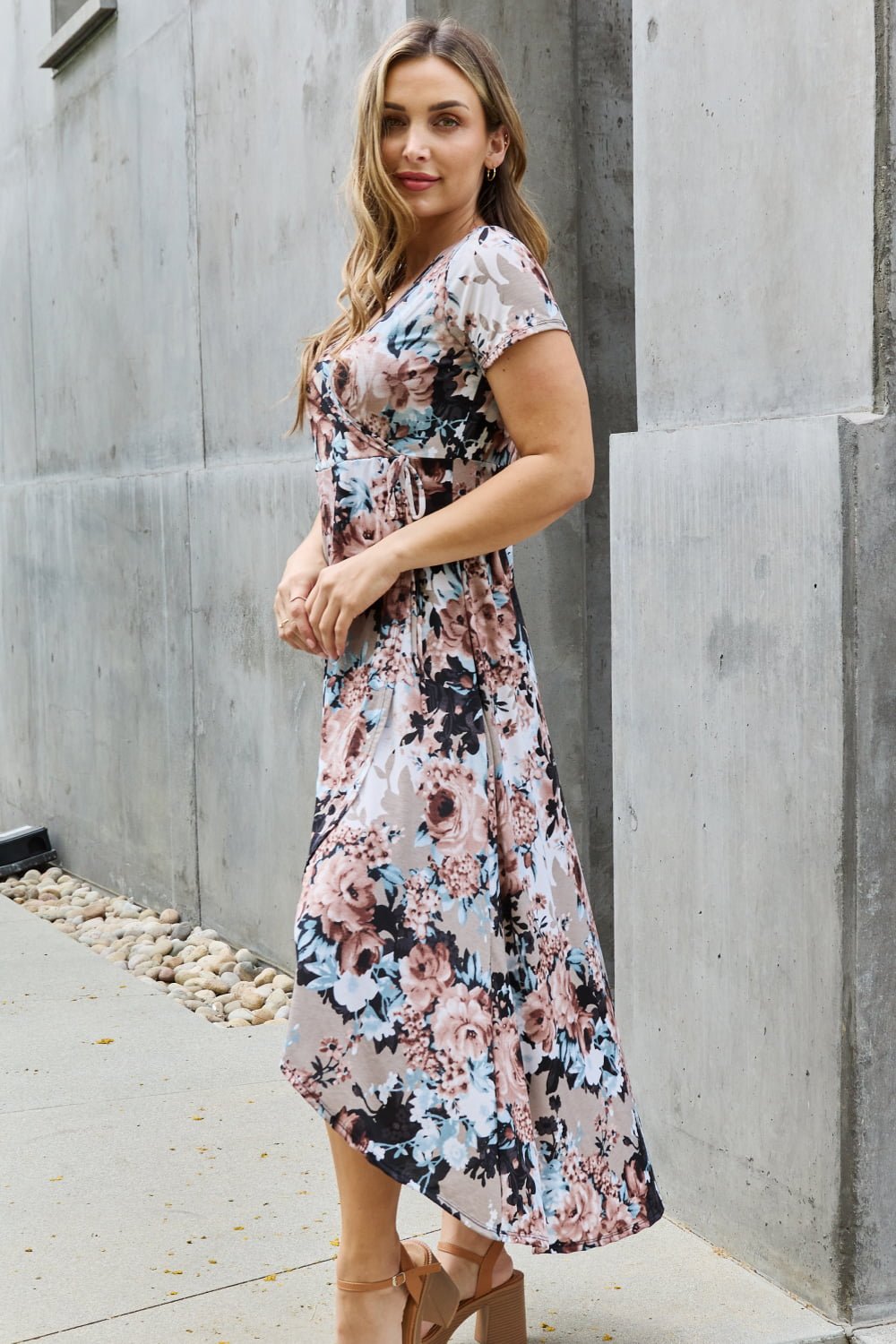 Heimish - Short Sleeve Floral Maxi Wrap Dress