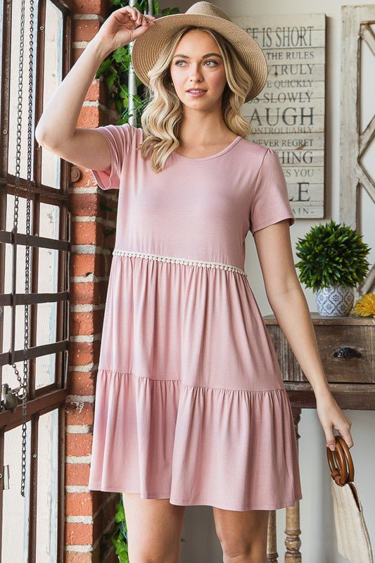 Heimish - Short Sleeve Tiered Mini Dress in Dusty Rose
