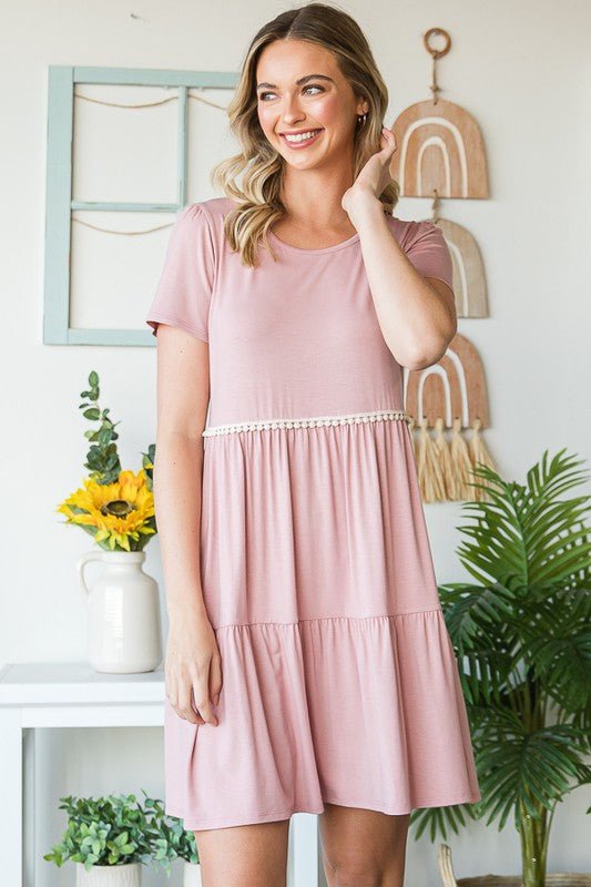 Heimish - Short Sleeve Tiered Mini Dress in Dusty Rose