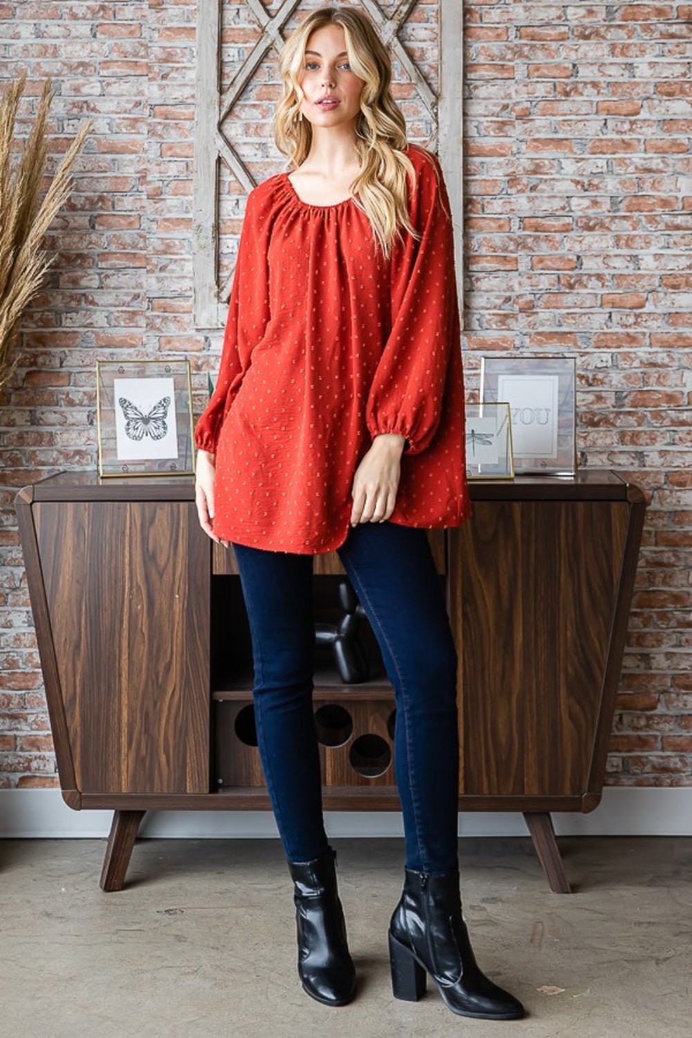 Heimish - Swiss Dot Off Shoulder Top in Rust