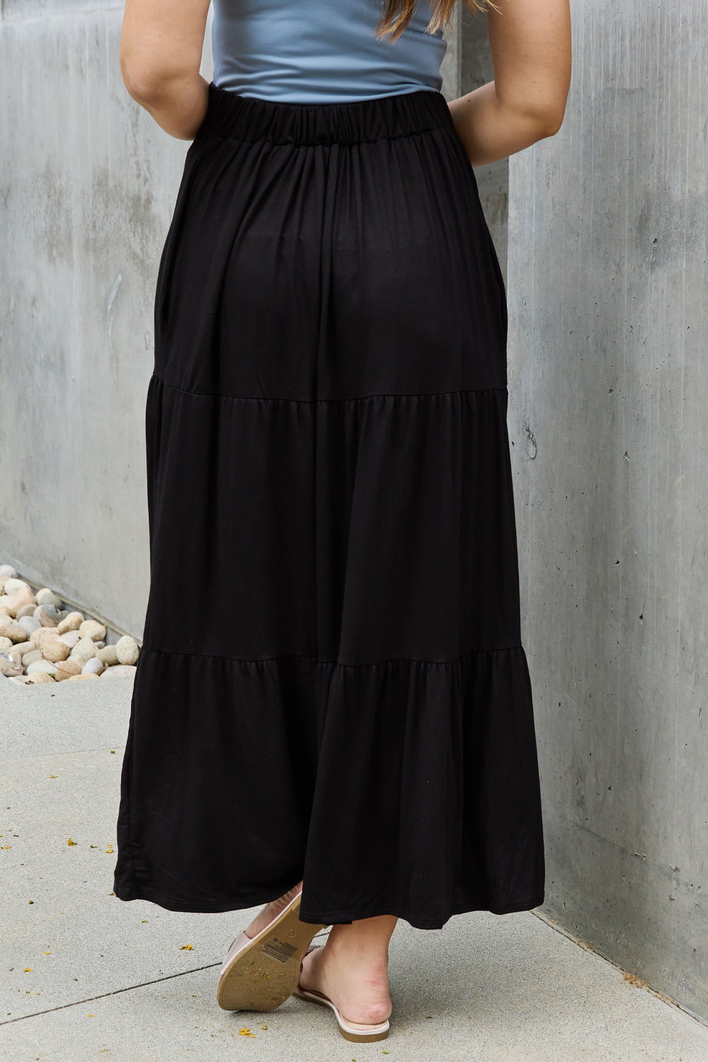 Heimish - Tiered Button Front Maxi Skirt in Black