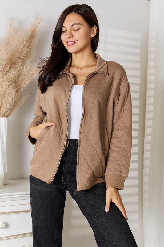 Heimish - Zip - Up Quilted Jacket with Pockets in Mocha