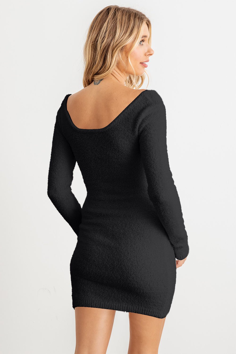 HERA COLLECTIONCut - Out Detail Long Sleeve Mini Sweater Dress in Black