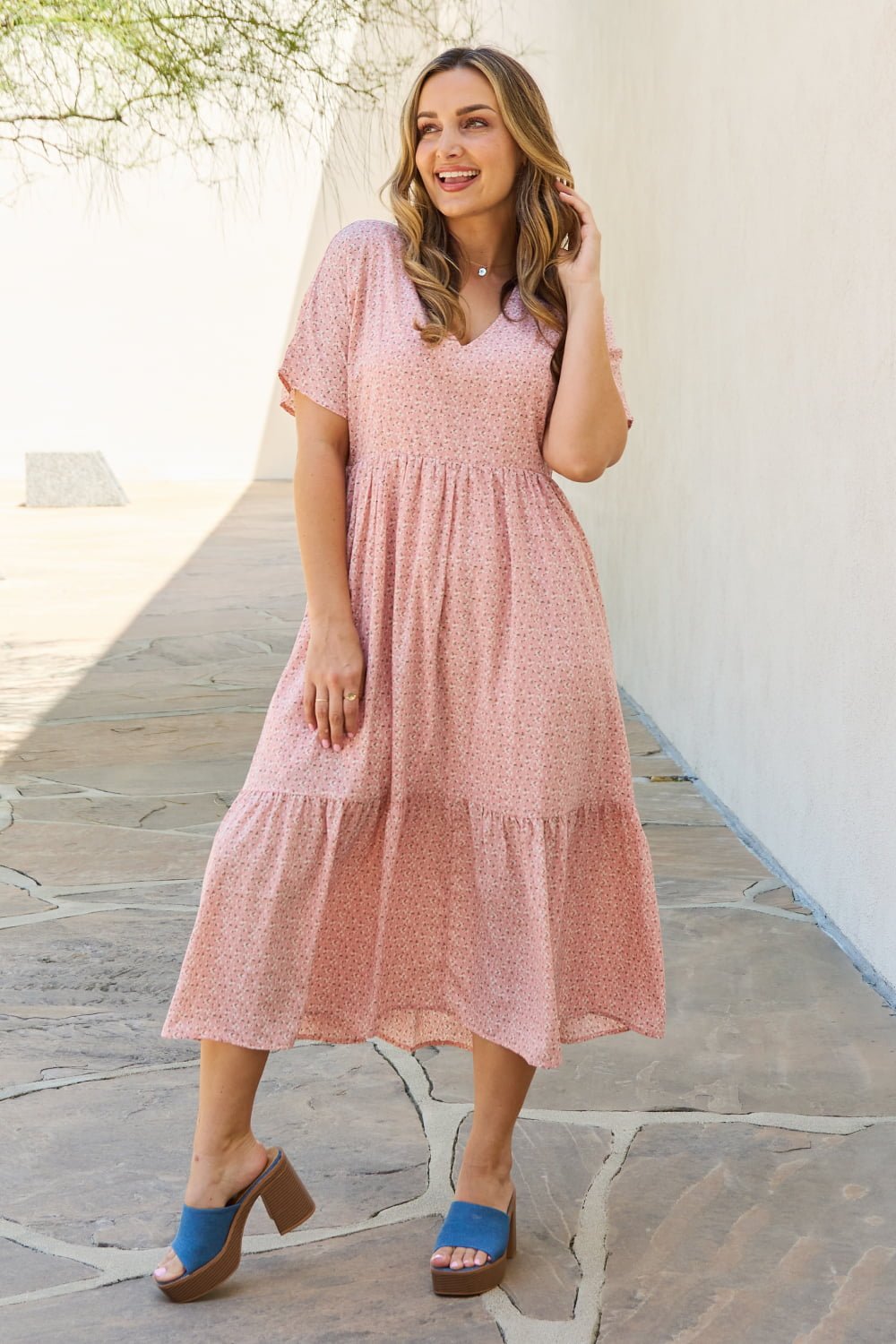 HEYSON - Kimono Sleeve Midi Dress in Watermelon Pink