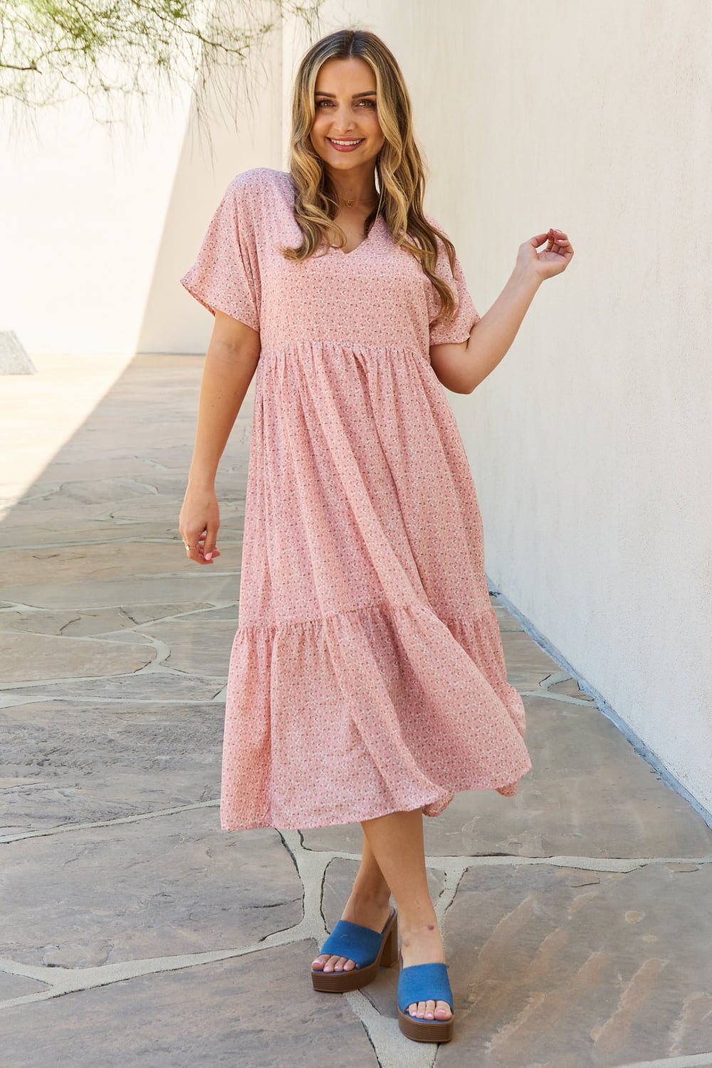 HEYSON - Kimono Sleeve Midi Dress in Watermelon Pink