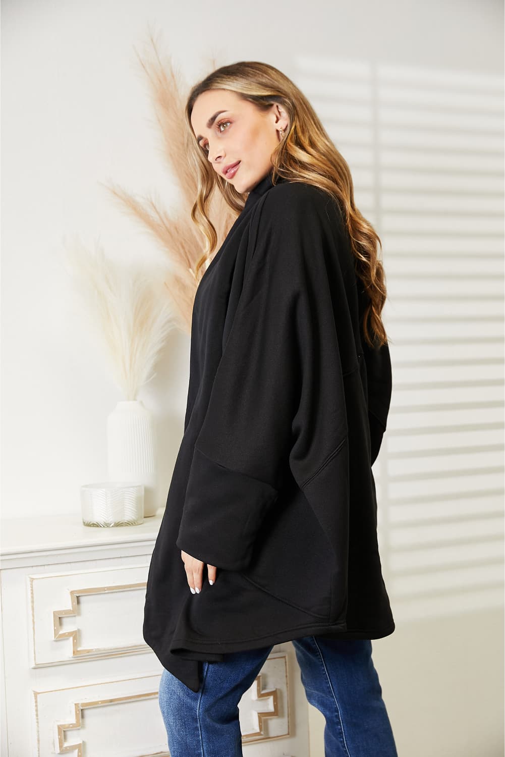 HEYSON - Open Front Scarf Cardigan in Black