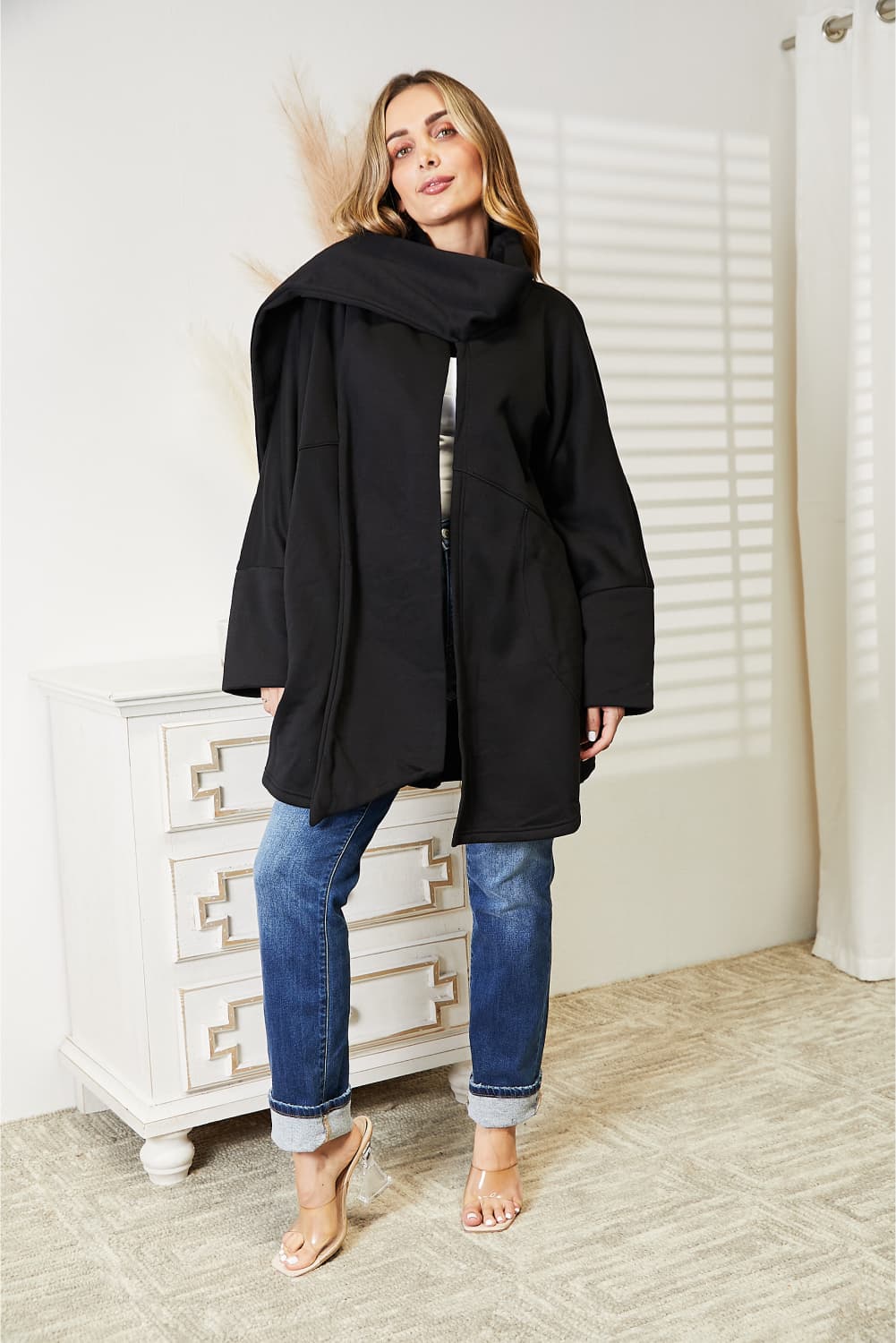 HEYSON - Open Front Scarf Cardigan in Black