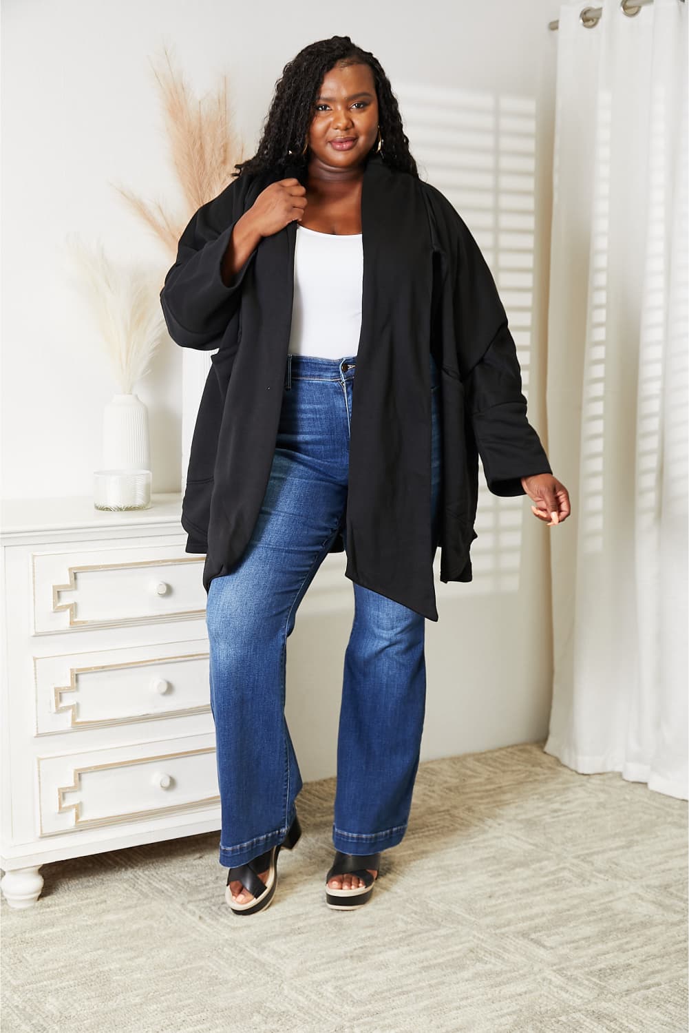 HEYSON - Open Front Scarf Cardigan in Black