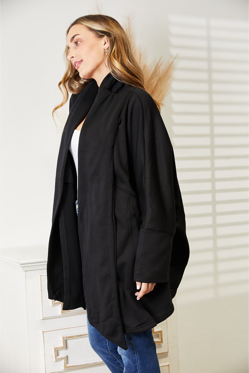 HEYSON - Open Front Scarf Cardigan in Black