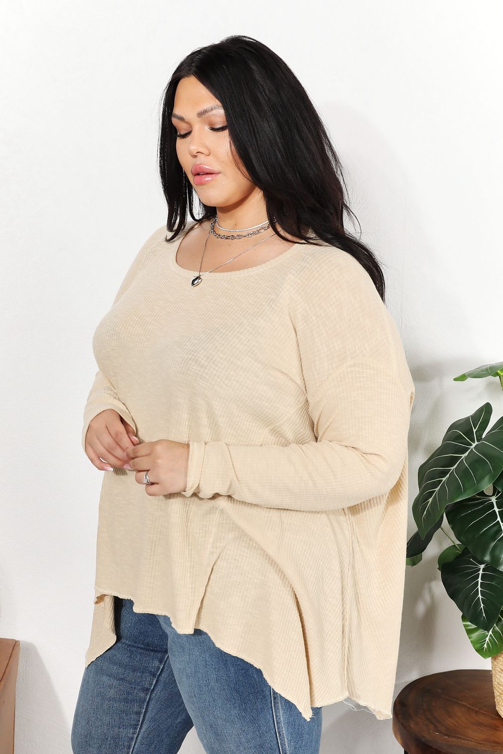 HEYSON - Oversized Super Soft Rib Knit Top in Cream