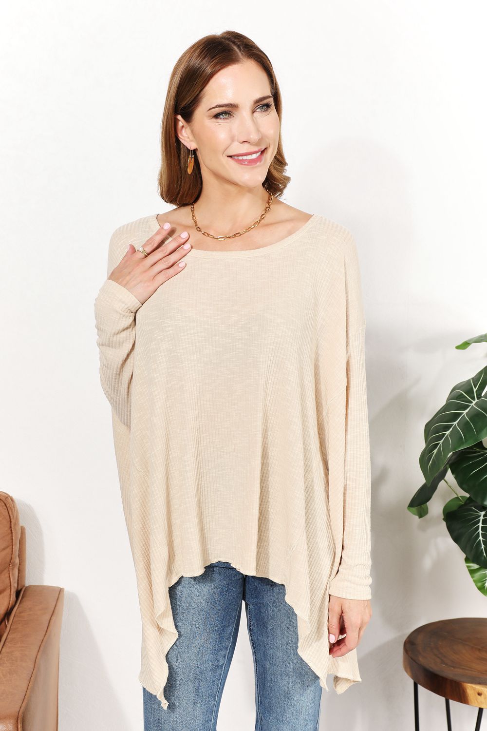 HEYSON - Oversized Super Soft Rib Knit Top in Cream