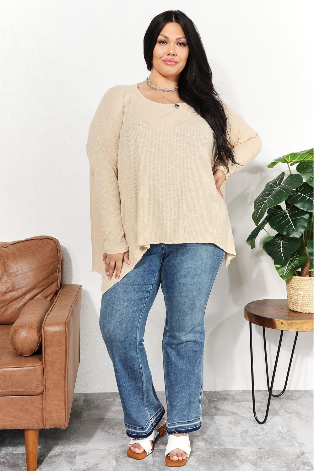 HEYSON - Oversized Super Soft Rib Knit Top in Cream