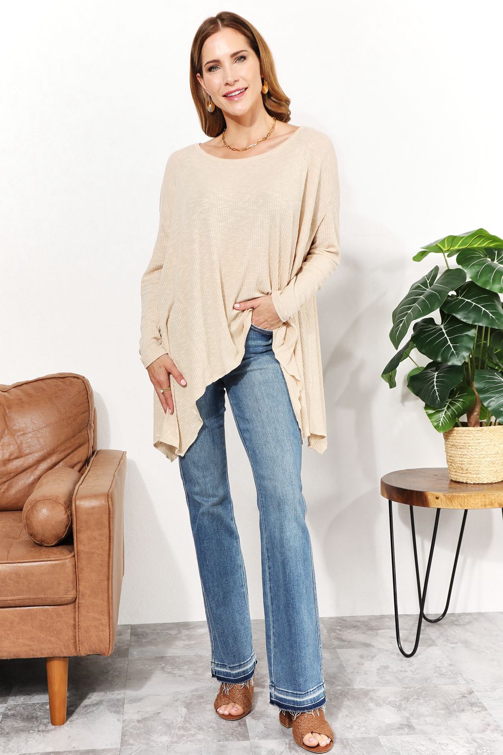 HEYSON - Oversized Super Soft Rib Knit Top in Cream