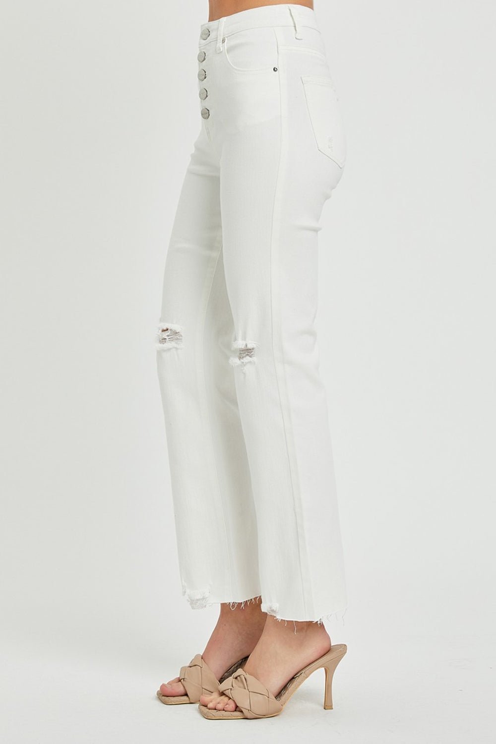 High Rise Button Fly Ankle Jeans in WhiteJeansRISEN
