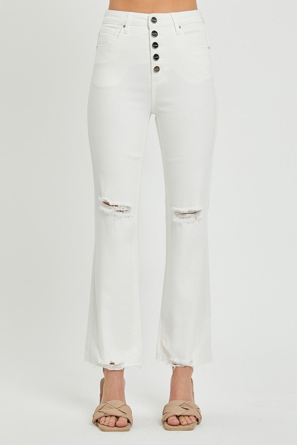 High Rise Button Fly Ankle Jeans in WhiteJeansRISEN