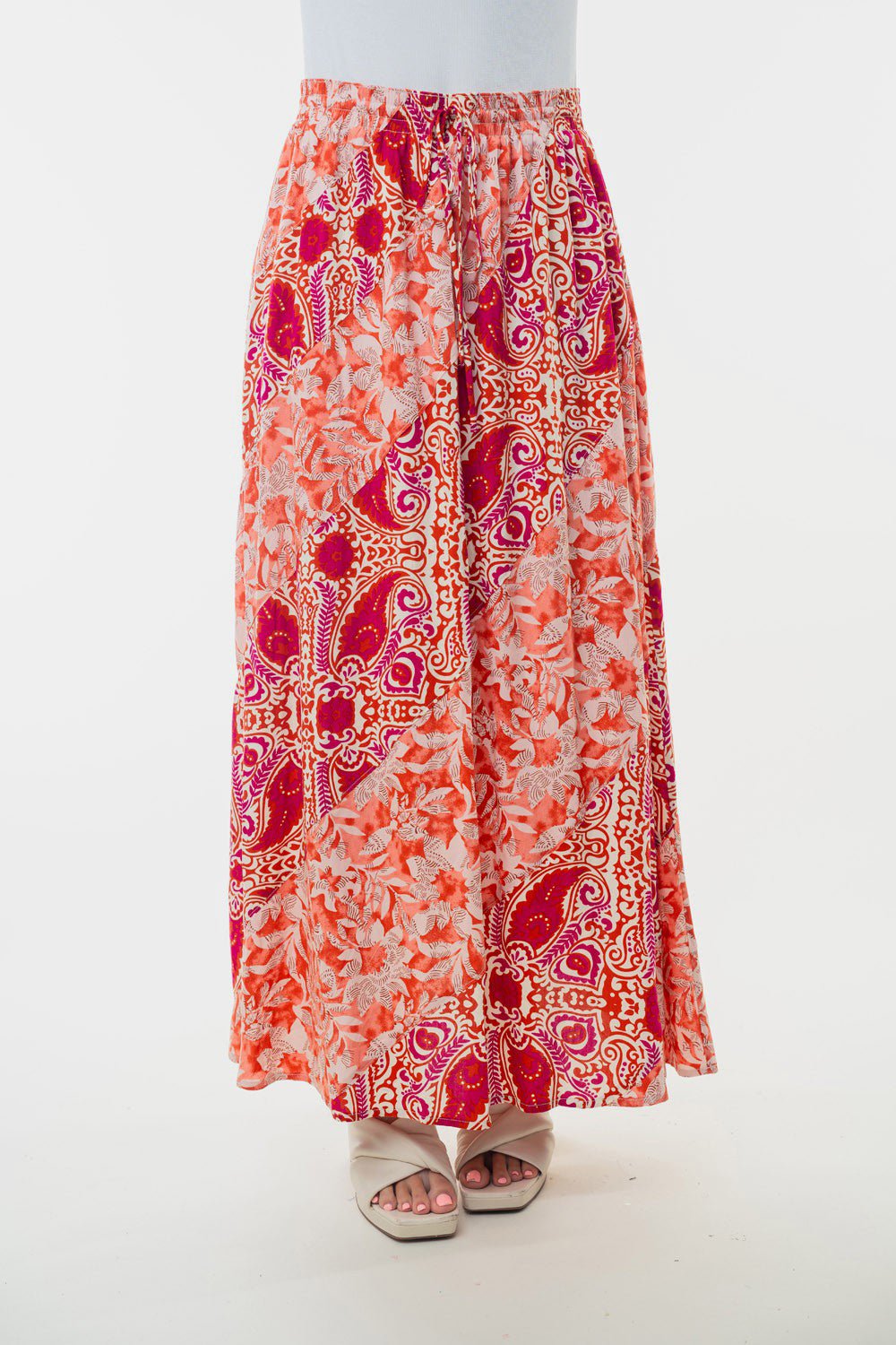 High Waist Floral Maxi Skirt in OrangeMaxi SkirtWhite Birch
