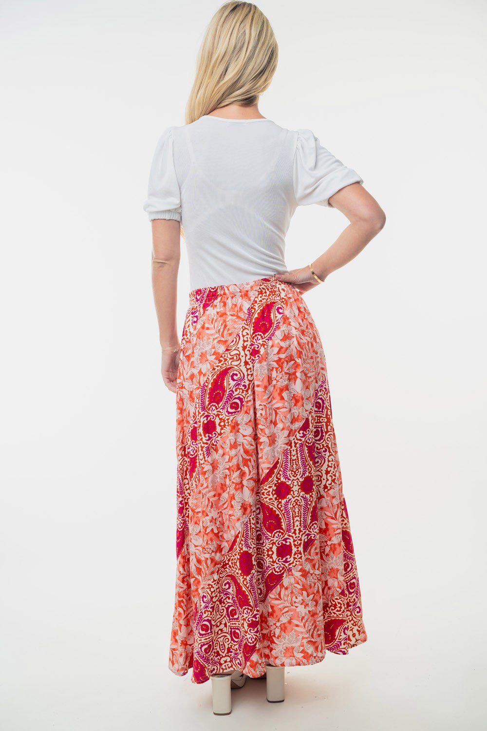 High Waist Floral Maxi Skirt in OrangeMaxi SkirtWhite Birch