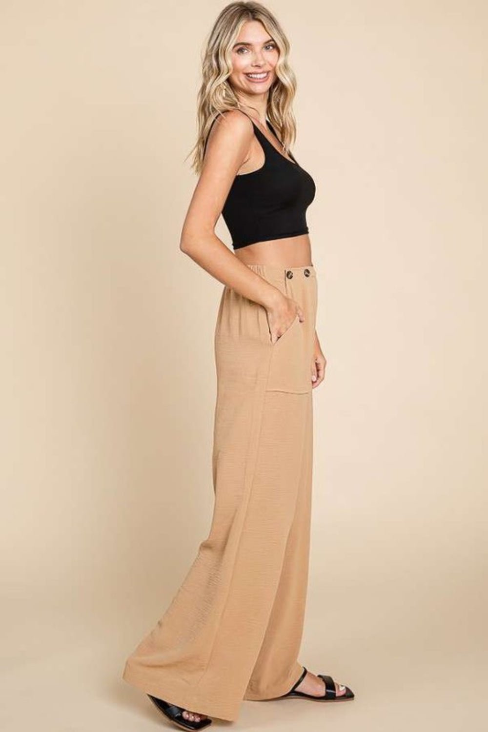 High Waist Wide Leg Pants in Iced CoffeePantsCulture Code